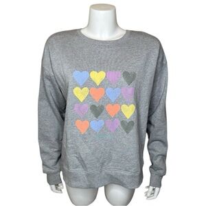 Pact Watercolor Hearts Crew Sweatshirt L Organic Cotton Gray